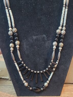 Handcrafted Black and Silver Beaded Statement Necklace